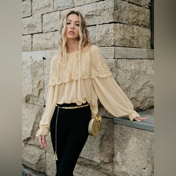 Commense Semi-Sheer Lace Chiffon Blouse - Picture 1 of 6
